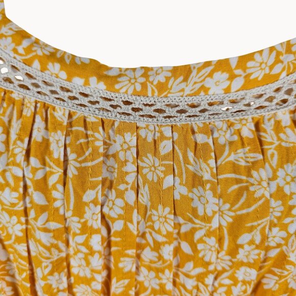 Womens Magnolia Lane L Tunic Yellow Floral Ruffled Boho Cottage Prairie Country - Picture 11 of 15